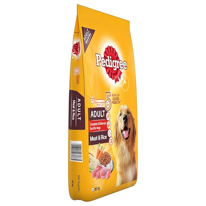 Pedigree Adult Dry Dog Food, Meat & Rice, 20kg & Pedigree Puppy Wet Dog Food, Chicken and Liver Chunks Flavour in Gravy with Vegetables, 30 Pouches (30x70g)