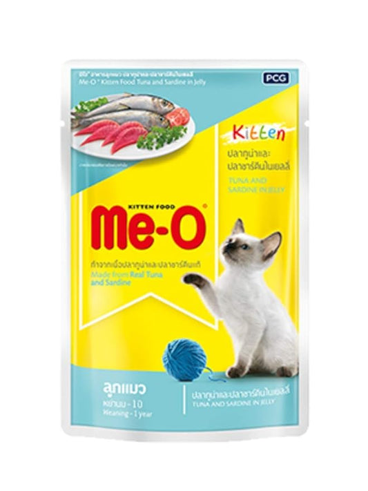 ME-O Pouch Kitten Food - Tuna and Sardine in Jelly 80G/48 (Pack of 12, 960g)