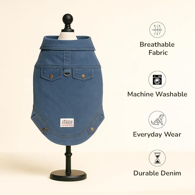 Zigly Lifestyle Snug Denim Shirt for Dogs-Blue-XL – Soft & Lightweight Casual Wear for Small and Medium Breeds|Comfortable Stylish Pet Wear