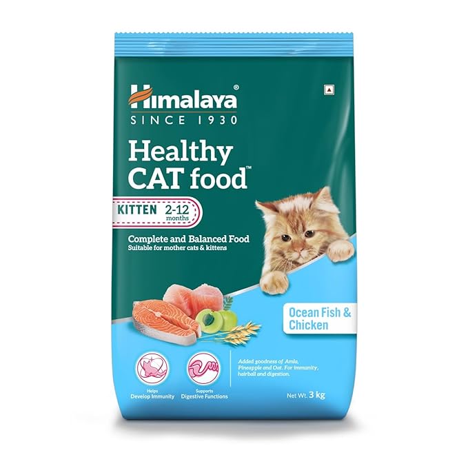 Himalaya Healthy CAT Food | Kitten & Mother Cat | Ocean Fish & Chicken | 3kg | Complete & Balanced Nutrition with Oats, Pineapple & Amla