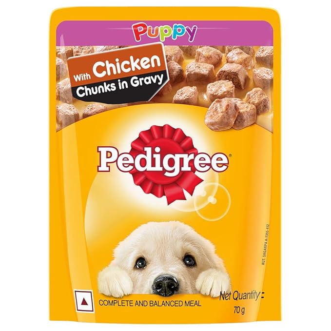 Pedigree Puppy Wet Dog Food, Chicken Chunks in Gravy, 70 g (Pack of 180)