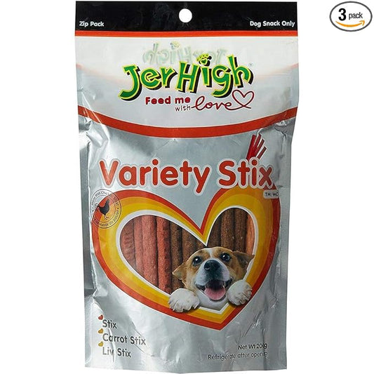 Jerhigh Dog Treats, Human Grade High Protein Chicken, Fully Digestible Healthy Snack & Training Treat, Free from by-Products & Gluten, Variety Stick 200gm (3 x 200gm)