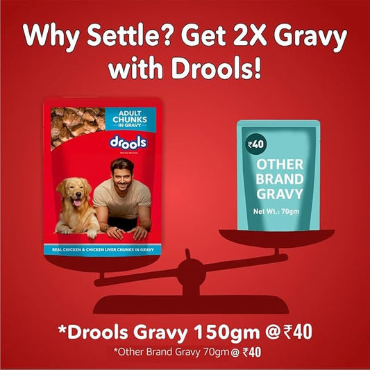 Drools Adult Wet Dog Food 4.5 kg (150g X 30) Pack of 30 | Real Chicken and Chicken Liver Chunks in Gravy | Better Digestibility and Health | Maintain Joint Health | Healthy Bones & Stronger Teeth