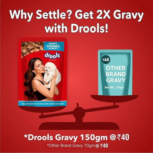 Drools Puppy Wet Dog Food 0.9kg (150g x 6) Pack of 6 | Real Chicken and Chicken Liver Chunks in Gravy | Healthy Skin and Coat | Maintains Joint Health | Better Digestibility and Health