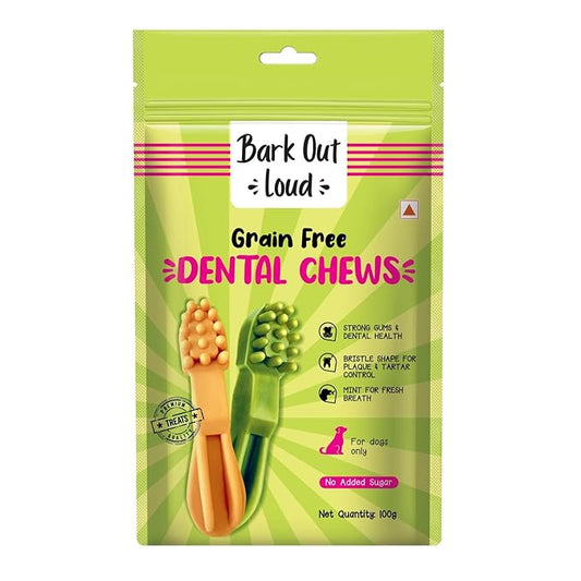 BARK OUT LOUD - Dental Treats | Brush Shape Dog Chews | Removes Plaque/Tartar | Fresh Smell | Oral Care Gluten Free| Chicken Dog Treats (100 GMS)