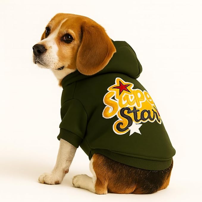 Zigly Lifestyle Super Star Dog Hoodie | Warm & Soft Dog Sweatshirt with Hood | Comfortable Casual Winter Wear for Small, Medium & Large Breeds Size Medium