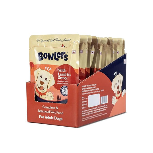 Bowlers Adult Wet Dog Food | Lamb in Gravy |80 GMS (Pack of 48)| Gluten Free | Supports Hydration | Smooth Digestion & Healthy Coat
