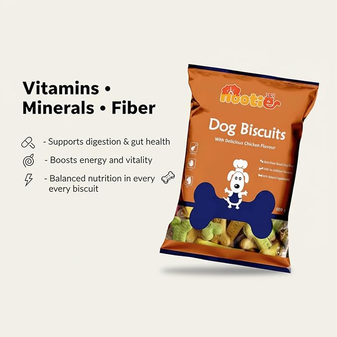 Nootie Chicken Dog Biscuits- Mixed Flavour for Adult Dogs, Protein-Rich, Highly Digestible & Nutritious | Suitable for All Breeds | 900g