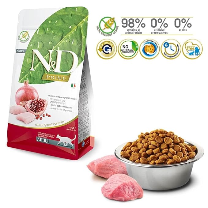 N&D FARMINA PET FOODS Grain Free Chicken and Pomegranate Dry Adult Cat Food, 1.5 Kg,Pack of 1