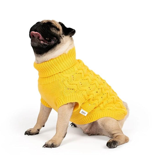 Zigly Lifestyle Winterized Buttercup Cable Knit Sweater-L-(46cm)| Warm Knit Winter Sweater for Dogs