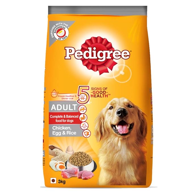 Pedigree Adult Dry Dog Food, (High Protein Variant) Chicken, Egg & Rice, 3kg Pack & Adult Wet Dog Food, Chicken & Liver Chunks in Gravy, 70 g (Pack of 15)