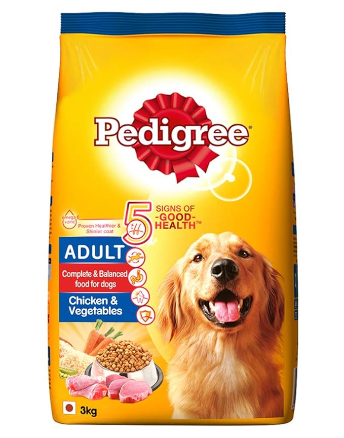 Pedigree Adult Wet Dog Food, Chicken & Liver Chunks in Gravy, 70 g (Pack of 15) & Adult Dry Dog Food, Meat & Rice, 3kg Pack & Adult Dry Dog Food, Chicken & Vegetables, 3kg Pack