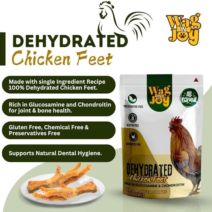 100% Natural Dehydrated Chicken Feet Treats for Dogs | High in Glucosamine & Chondroitin | Gluten-Free | 120 gram Pack with 8-12 Pieces, Young, Dry Food