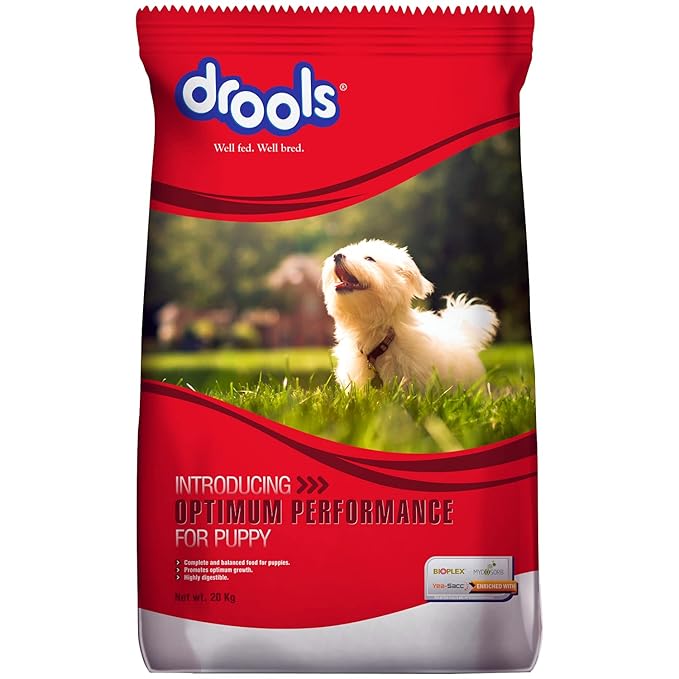 Drools Optimum Performance Puppy Dry Dog Food, Chicken Flavor, 20kg&Drools Puppy Wet Dog Food, Real Chicken and Chicken Liver Chunks in Gravy, 15 Pouches (15 x 150g)