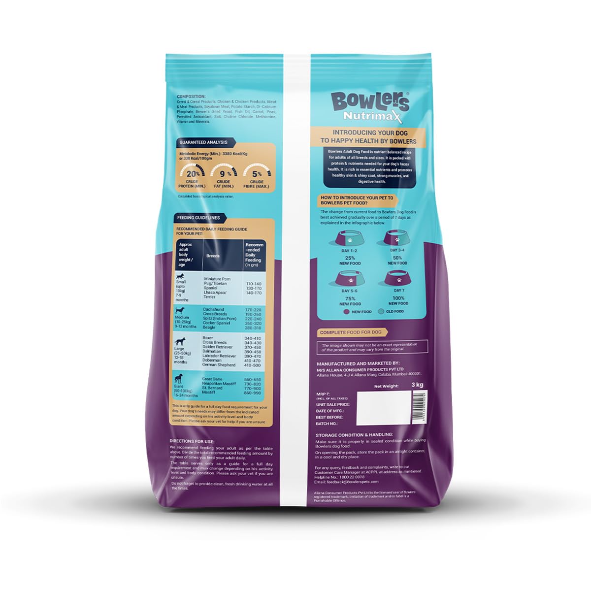 Bowlers Nutrimax Adult Dry Dog Food | Chicken & Vegetables | 3 kg Protein | Smooth Digestion & Healthy Coat | Complete & Balanced Nutrition | Enriched with Essential Amino Acids