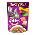 Whiskas Adult (1+ year) Tasty Mix Wet Cat Food Made With Real Fish, Chicken With Salmon Wakame Seaweed in Gravy - Pack of 12 (70g x 12)