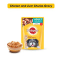 Pedigree Adult Dog Food Combo - Chicken & Vegetables Dry, 3kg + Chicken & Liver Chunks in Gravy, 80g (4 pouches)