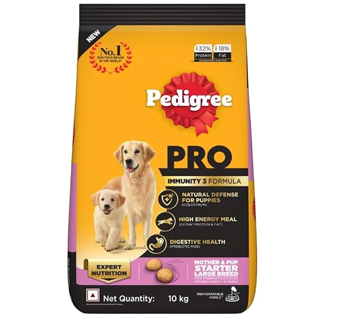 Pedigree PRO Mother & Pup Starter Large Breed, 10 kg Dry Dog Food, Vet Trusted Brand, Expert Nutrition, Quality Protein, 33% More Nutrients (3-12 Weeks)