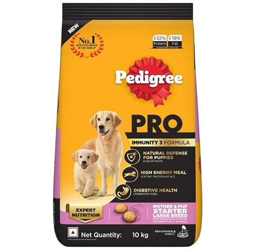 Pedigree PRO Mother & Pup Starter Large Breed, 10 kg Dry Dog Food, Vet Trusted Brand, Expert Nutrition, Quality Protein, 33% More Nutrients (3-12 Weeks)