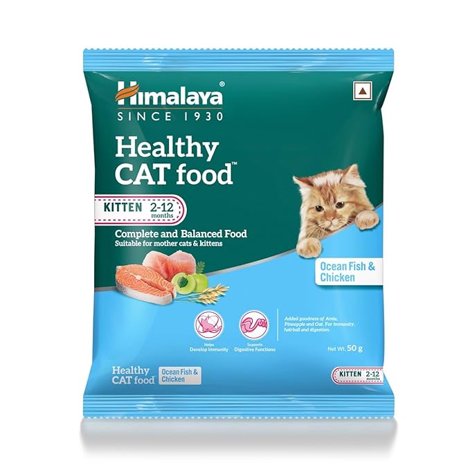 Himalaya Healthy CAT Food | Kitten & Mother Cat | Ocean Fish & Chicken | 50g | Complete & Balanced Nutrition with Oats, Pineapple & Amla