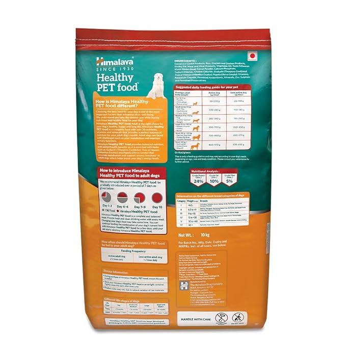 Himalaya Healthy PET Food for Adult Dogs | Meat & Rice | 10kg | Complete & Balanced Nutrition with Mountain Knot Grass, Tree of Heaven & Guduchi