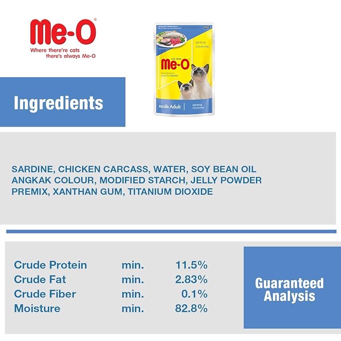 ME-O Wet Pouch Adult CAT Food Ocean Fish Flavour 80 G Pack of 12, 960g