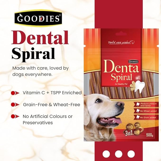 Goodies Dental Spiral Sticks for Dogs – 500g | Long-Lasting Oral Care Chews for All Breeds | Helps Reduce Plaque & Tartar | Supports Fresh Breath & Healthy Gums