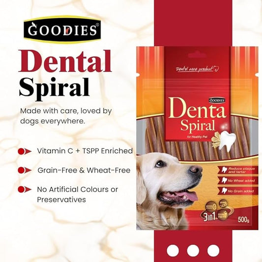 Goodies Dental Spiral Sticks for Dogs – 500g | Long-Lasting Oral Care Chews for All Breeds | Helps Reduce Plaque & Tartar | Supports Fresh Breath & Healthy Gums