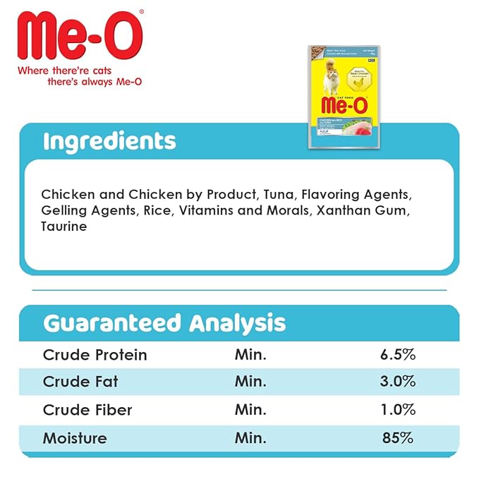 Me-O Wet Food, Chicken with Rice & Tuna 80G, Pack of 12 (80G X 12, 960G), Adult