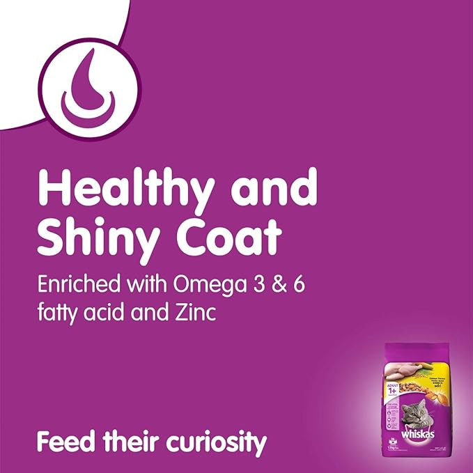 Whiskas Adult (+1 year) Dry Cat Food , Chicken Flavour, 1.2kg Pack