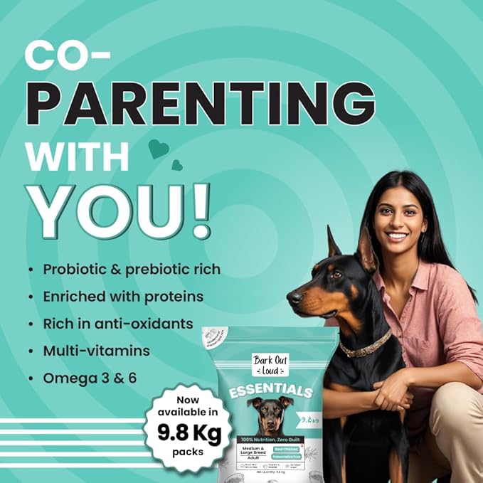 BARK OUT LOUD Essentials Adult Dog Food for Medium & Large Breed | Real Chicken & Egg | Gluten-Free, Prebiotics & Fish Oil for Immunity | Dry Dog Food for Labrador, Retriever, Husky – 9.8 Kg