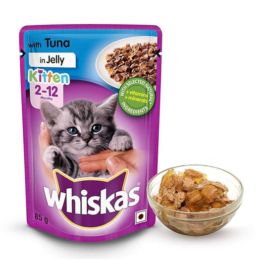 whiskas Kitten Wet Cat Food (2-12 Months), Tuna In Jelly Flavour, 12 Pouches (12 X 85G), 1 Count