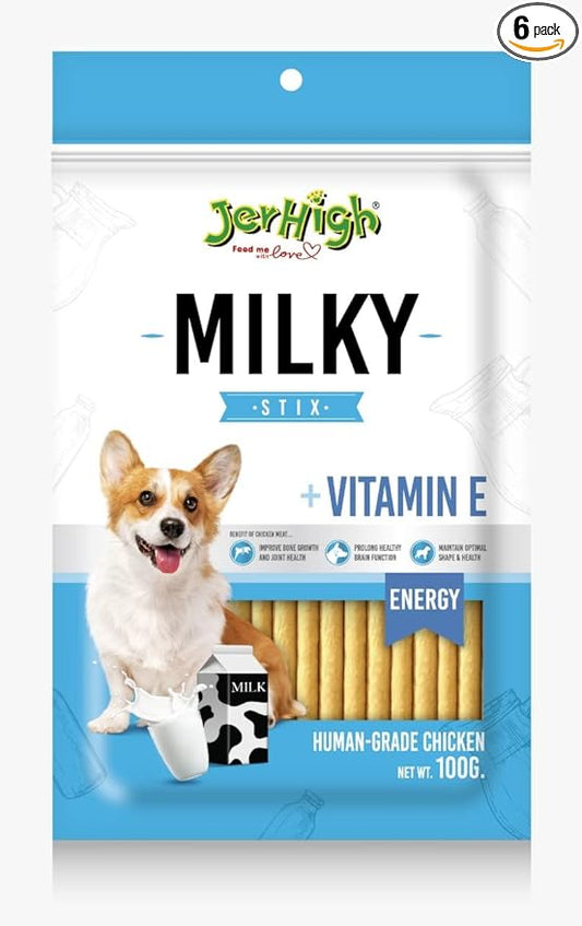 JerHigh DogsNCats Human Grade High Protein Chicken Stick Dog Training Treats - Fully Digestible Healthy Snack - Free from by-Products & Gluten, Milk Stix for All Life Stages , 100gm (6 X 100g)