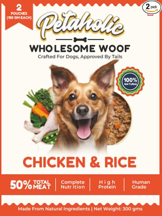 Petaholic Wholesome Woof Chicken & Rice Dog Food, 300g, Pack of 2, High Protein, Human Grade, 100% Natural by DogsNCats