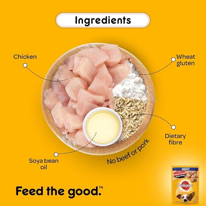 Pedigree Adult Dry Dog Food, Chicken & Vegetables, 10kg Pack & Pedigree Adult Wet Dog Food, Chicken & Liver Chunks in Gravy, 70 g (Pack of 15)