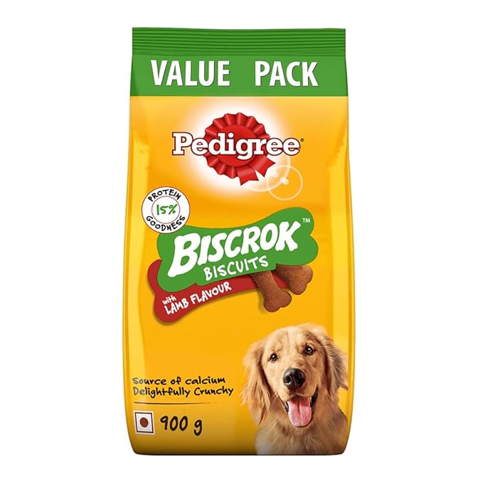 Pedigree Wet Food for Adult Dogs, Grilled Liver Chunks Flavour in Gravy with Vegetables, 30 Pouches (30 X 70 g)&Pedigree Biscrok Biscuits Treats for Dog (Above 4 Months), Lamb Flavour, 900g