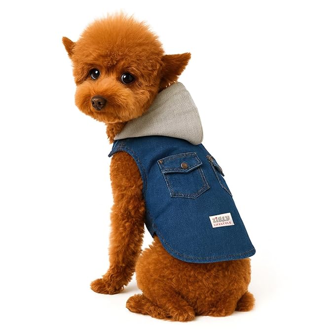 Zigly Lifestyle Classic Blue Denim Hoodie for Dogs-Blue-S-Soft Fleece-Lined Jacket for Winters|Stylish Winter Coat for Dogs