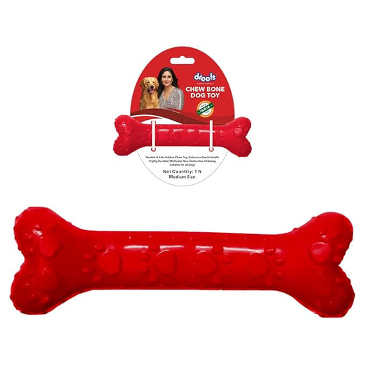 Drools Puppy Wet Dog Food, Real Chicken and Chicken Liver Chunks in Gravy, 24 Pouches (24 x 150g)&Drools Non-Toxic Rubber Dog Chew Bone Toy, Puppy/Dog Teething Toy (Medium) - 5 inches, Red