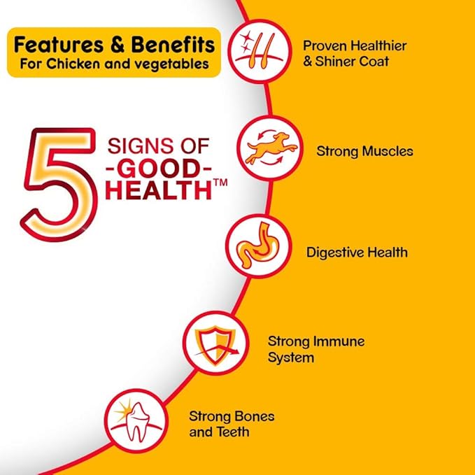 Pedigree Adult Dog Food Combo - Chicken & Vegetables Dry, 3kg + Chicken & Liver Chunks in Gravy, 80g (4 pouches)