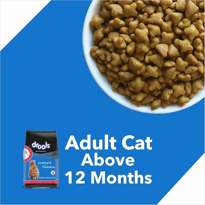Drools Adult 7kg Dry Cat Food with 5kg Cat Litter Free | Tuna & Salmon Flavour | Taurine for Healthy Heart | Healthy Skin & Beautiful Coat | Control Urinary pH | Hair Ball Protection