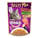 Whiskas Tasty Mix, Adult (1+ Years) Wet Cat Food with Real Fish, Seafood Cocktail Wakame Seaweed in Gravy Flavour, 12 x 70 g Pouches