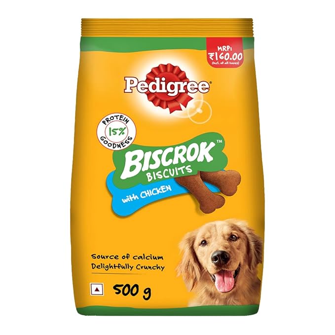 Pedigree Wet Food for Adult Dogs, Grilled Liver Chunks Flavour in Gravy with Vegetables, 30 Pouches (30 X 70 g)&Pedigree Biscrok Biscuit Treats for Dogs (Above 4 Months), Chicken Flavour, 500g Pack