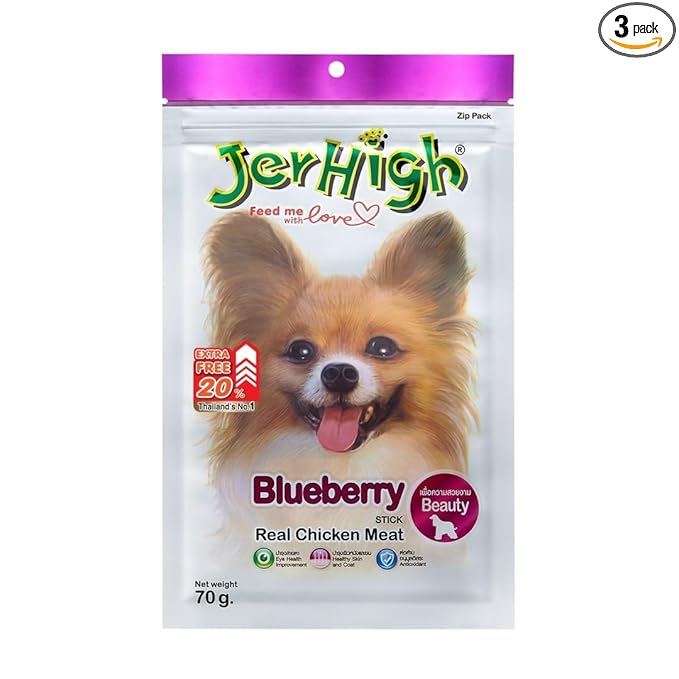 Paws For A Cause Jerhigh Real Chicken Chew Sticks - 70 Gms Each (Pack Of Three)/ Blueberry Flavour