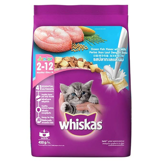 whiskas Junior Cat Food - Ocean Fish, Dry, 450Gm Pouch
