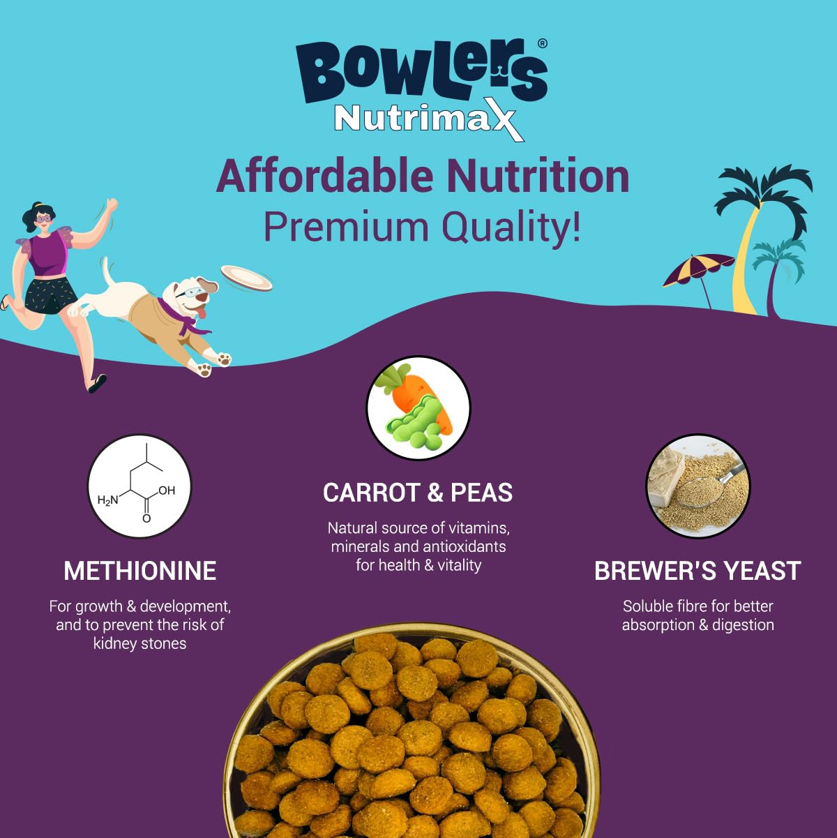 Bowlers Nutrimax Adult Dry Dog Food | Chicken & Vegetables | 3 kg Protein | Smooth Digestion & Healthy Coat | Complete & Balanced Nutrition | Enriched with Essential Amino Acids