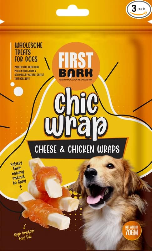 FirstBark Chic Wrap Chees & Chicken Wraps Flavour (Pack of 3) Sold by DogsNCats, All Life Stages, stick