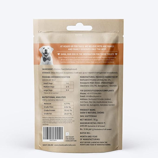 Heads Up For Tails Sara's Natural Chews Dehydrated Chicken Feet Dog Treats-80 Gram, Adult, Dried