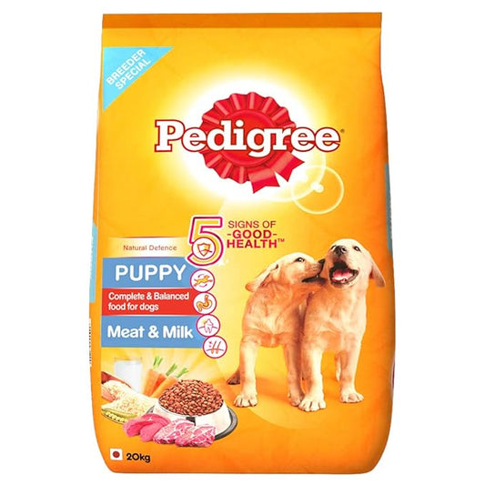 Pedigree Puppy Dry Dog Food, Meat & Milk, 20kg Pack & Puppy Wet Dog Food, Chicken Chunks in Gravy, 70 g (Pack of 30)