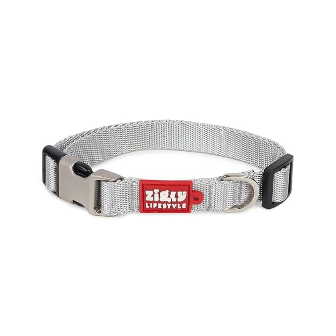 Zigly Lifestyle Classic Adjustable Dog Collar Belt For Small Medium Large Dogs Neck Collar For Pets - Large (Silver),Nylon,67X2.5 Cm