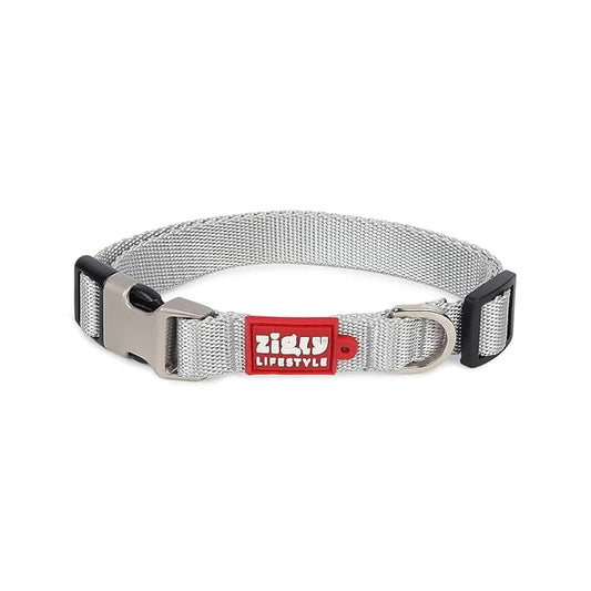 Zigly Lifestyle Classic Adjustable Dog Collar Belt For Small Medium Large Dogs Neck Collar For Pets - Large (Silver),Nylon,67X2.5 Cm